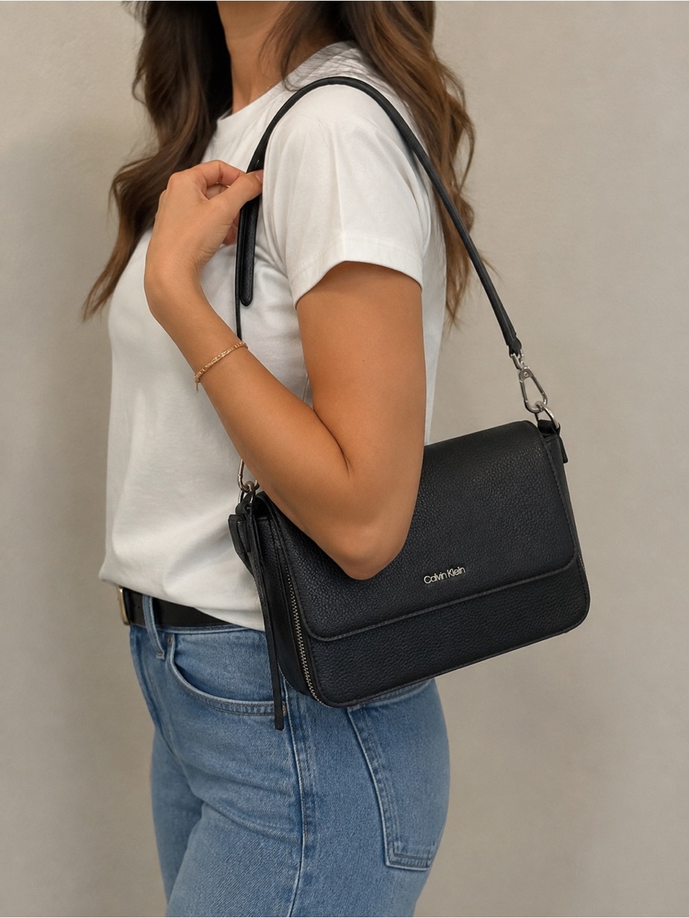 Calvin Klein Black Pebbled Leather Crossbody Shoulder Bag